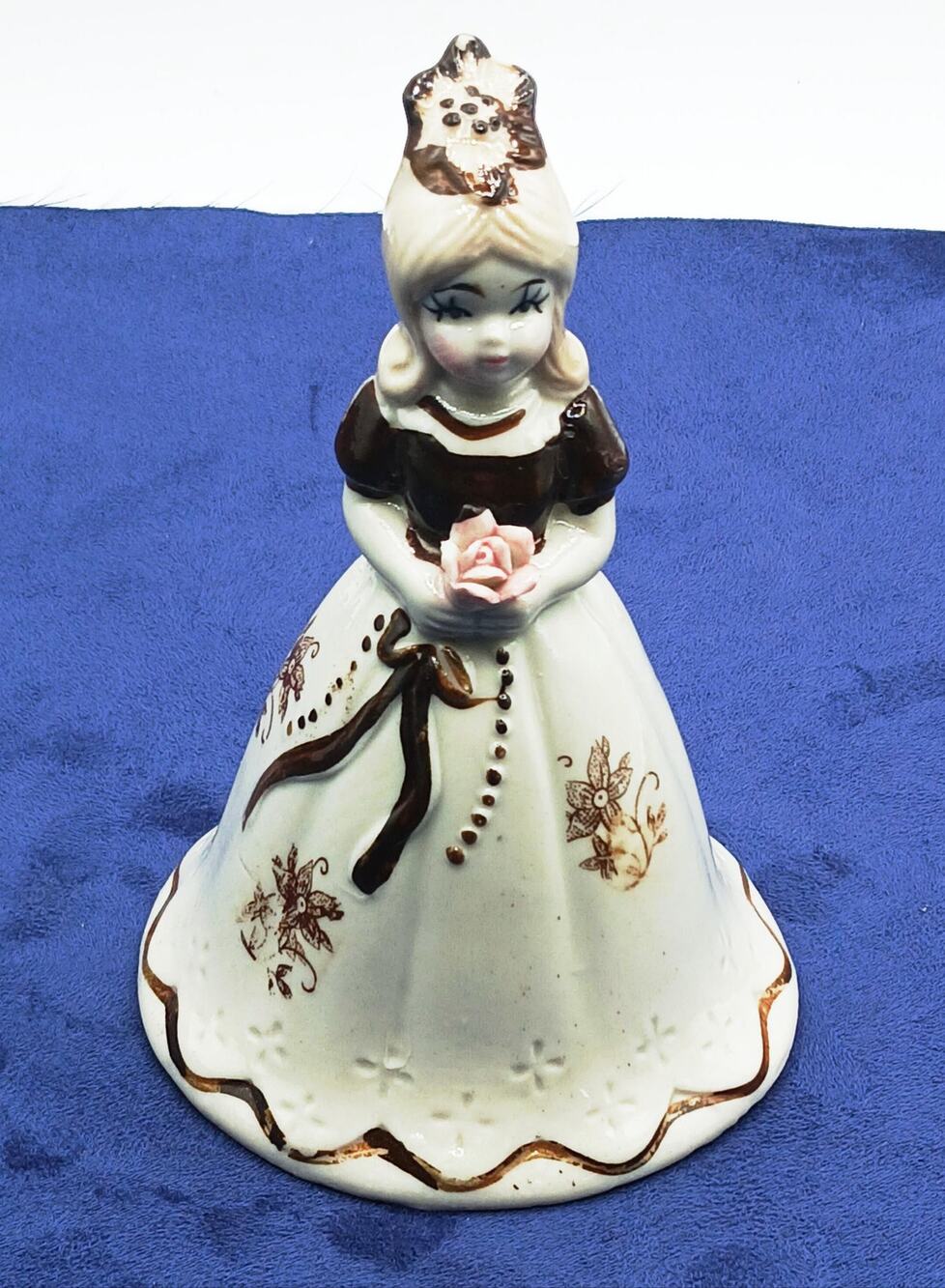 Vintage Brinn & Co. Porcelain Bell - Lady holding Pink Flower